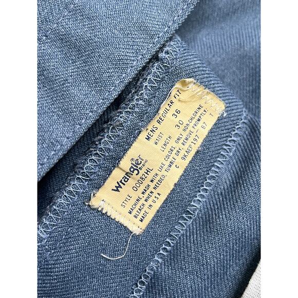 Vintage 80s Wrangler Work Pants 36x30 (34x29)Made in USA Blue Herringbone Flare - Picture 4 of 11